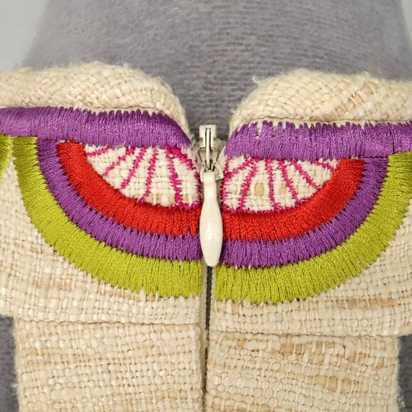 Trina Turk Dress Womens 6 Beige Silk Tweed Embroidered Neckline Racerback Lined - Picture 12 of 16